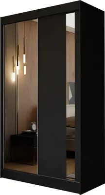 Produktbild von Masseno Schiebetürenschrank GRAZIA 120 cm Kleiderschrank Schlafzimmer Schrank 2-türig mit Spiegel Schwarz