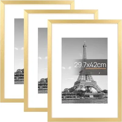 Productafbeelding van PromoHome® Fotolijst Set A3 - Set van 3 gouden fotolijsten met standaard