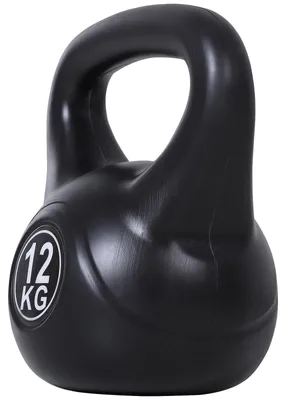 Produktbild von Kettlebell 12 kg Kunststoff-Rahmen Sand-befüllt Kesselform flacher Boden glatte Griffe Schwarz 27 x 21 x 31 cm