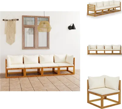 Image de vidaXL Canapé de jardin 4 places avec coussins Crème Acacia Bois Massif - Ensemble de meubles de jardin