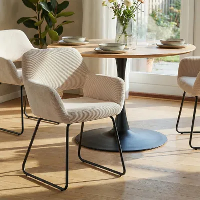 Produktbild von riess-ambiente Stuhl MUSTANG beige schwarz Cord Metall mit Armlehne Esszimmerstuhl
