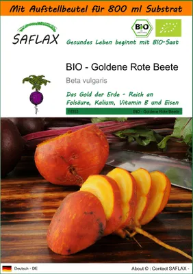 Produktbild von SAFLAX Garden in the bag - BIO - Goldene Rote Beete - Beta vulgaris - 50 Samen - Mit Anzuchtsubstrat im praktischen, selbst aufstellenden Beutel