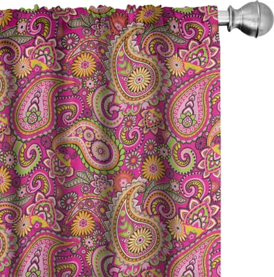 Produktbild von ABAKUHAUS Paisley Vorhänge, Gardinen, Vivid Design mit Blumen Punkte Blätter und Ornamental Patterns Artwork Print, 2 Stück 75 x 175 cm, Mehrfarbig