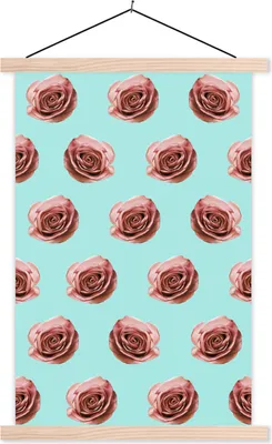Produktbild von MuchoWow® Textilposter Rosen - Muster - Blumen 120x180 cm mit holzfarbenen Rahmen - Textil-Plakat
