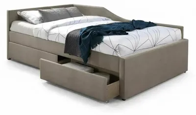 Image de Lit capitonné ELIOT VELVET 120x200 beige foncé avec tiroirs