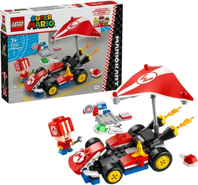 Productafbeelding van LEGO Super Mario: Mario Kart – Standaard kart, Nintendo collector's item, cadeau voor kinderen, geschikt voor jongens, meisjes en gamers vanaf 7 jaar om zelfstandig mee te spelen, avontuur speelgoed met Toad figuur (72032)
