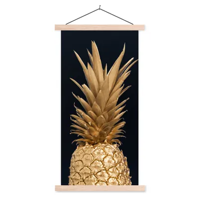 Produktbild von MuchoWow® Textilposter Ananas - Gold - Farbe - Schwarz - Obst - Luxus 40x80 cm mit holzfarbenen Rahmen - Wohnzimmer