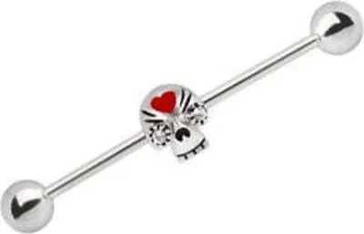 Produktbild von Karisma Industrial Barbell Piercing Edelstahl 316L Ohrpiercing Totenkopf Zirkonia Weiss - Länge 38mm