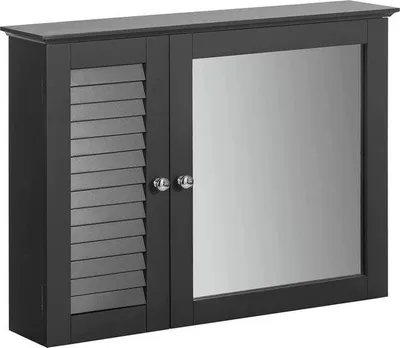 Image de SoBuy BZR55-DG Armoire de toilette avec porte à lamelles Armoire murale avec porte miroir Meuble de salle de bain gris foncé