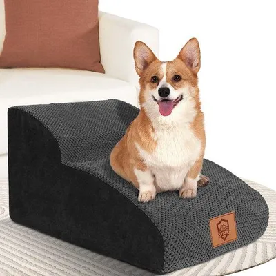 Imagen del producto de Escalera para perros de 2 escalones, fabricada con espuma de alta densidad de 30D, antideslizante, desmontable, color