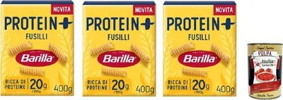 Produktbild von Barilla Protein+ Fusilli 400gr, Pasta reich an pflanzlichem Protein, 3x 400 g + Italian Gourmet polpa 400gr