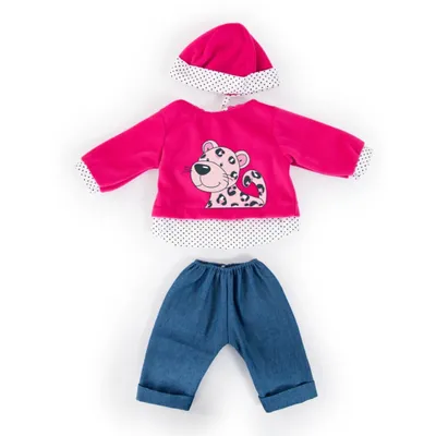 Produktbild von Bayer Design 84678AA Puppenkleidung, Babypuppen Anziehsachen,  Kleider für Puppen 46 cm, 3 Teile, pink, Leopardenmotiv