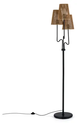 Produktbild von KOMFOTTEU 175cm Boho Stehlampe Wohnzimmer, Freistehende stehleuchte mit Metallsockel, Lampenschirm aus Papiergeflecht, 3 E27-fassungen & Fußschalter, 3-licht Leselampe für Wohnzimmer, Schlafzimmer, Büro