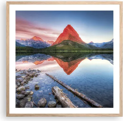 Produktbild von Gerahmtes Poster - Rahmen in heller Eiche - See Berge Spiegelung - 60x60 cm - Wand Bild - Wanddeko - Wandbilder - Wandposter - Bilderrahmen - Bilder - Kunstdruck - Wandbild - P2NAC60x60-4226