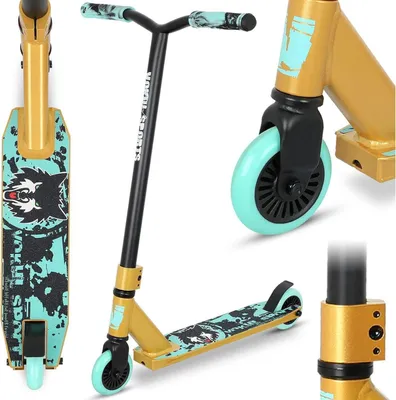 Immagine prodotto di Monopattino acrobatico Joycruise professionale per bambini adolescenti da 6 anni ragazzi ragazze 360 sterzo Ruote robuste da 100 mm Oro nero