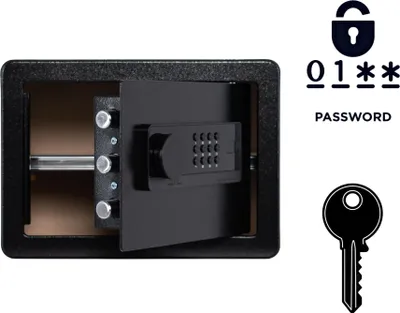 Immagine prodotto di Cassaforte blindata con serratura elettronica e chiave 25x35x25 cm Nero