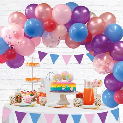 Produktbild von Ballongirlande Set bunt 71-teilig Dekoset für Mädchen Feste Partys in Rosa Lila