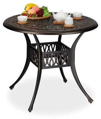 Image de Table ronde pour jardin - Table pour balcon - Table d'extérieur - Table pour terrasse - Table de salle à manger extérieure - Aluminium moulé