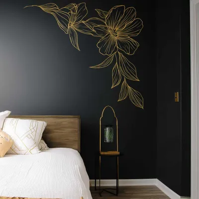 goldene Blumenlinien für eine Wandecke – Decords Wandtattoo, Produktansicht 1
