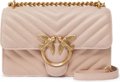 Image de PINKO sac à épaule bandoulière Love One Mini DC Sheep Nappa Chevron Cipria - Antique Gold saumon
