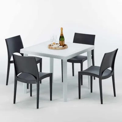 Produktbild von Weiß Quadratisch Tisch und 4 Stühle Farbiges Polypropylen-Außenmastenset Grand Soleil Paris Love - Schwarz