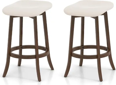 Zdjęcie produktu dla Zestaw 2 stołków barowych/stołków barowych – obrotowe o 360° – wysokość siedziska 74 cm – drewniana rama – podnóżek – tapicerowane siedzisko – brązowe