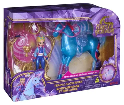 Produktbild von Unicorn Academy - Train and Glow River mit Isabel Set, ca 12 cm Originalfiguren zur Netflix Serie, mit Leuchtfunktion und Trainingszubehörteilen, Mini-Puppe, Weiblich, 4 Jahr(e), Junge/Mädchen, 203 mm, 510 g