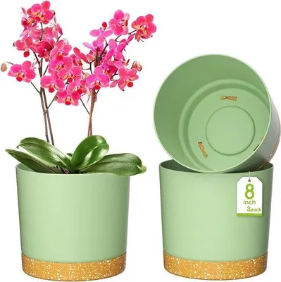 Produktbild von Famanu Blumentöpfe mit Untersetzer, 20 cm, modern, selbstbewässernd, Set aus 3 großen Töpfen