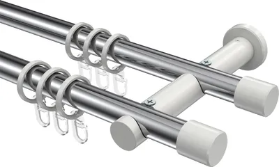 Produktbild von Interdeco Gardinenstange / Vorhangstange Chrom / Weiß, Typ Platon Santo (Kappe), 20 mm Ø 2-läufig, 480 cm
