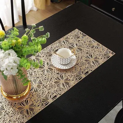 Image de Chemin de table creux en PVC - antidérapant - résistant à la chaleur - doré - 91 cm x 33 cm