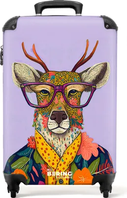 Produktbild von NoBoringSuitcases.com® Koffer Handgepäck Trolley Rollkoffer Kleine Reisekoffer mit 4 Rollen - Hirsche - Tiere - Blumen - Hippie - Cabin Size < 55x40x23 cm & 55x40x20 cm - Fotokoffer - Kabinenkoffer - BoardgepäckHandgepäck Koffer 55x35x20 cm, 36L,