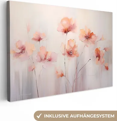 Produktbild von MuchoWow® - Leinwandbilder - Mohn - Blumen - Kunst - Abstrakt - Aquarell, Wandbild, Wanddeko Bilder Wohnzimmer, 120x80 cm