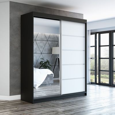 Schwebetürenschrank Kleiderschrank GAP 180 cm Schrank Garderobe Spiegel.Verschiedene Farben (Weiß, Schwarz, Somona). Möbel vom Hersteller!