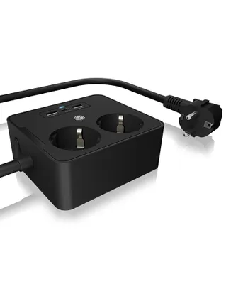 Immagine prodotto di Presa di corrente doppia IcyBox con caricatore USB per montaggio a tavolo o a parete