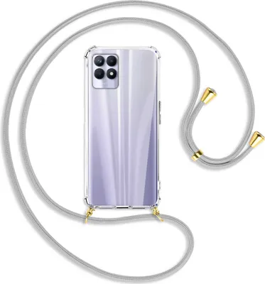 Produktbild von Handykette Backcover-Schutzhülle mit Band (Metall goldfarben) für Realme 8i - silbergrau