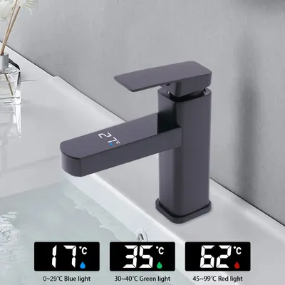 Produktbild von Wasserhahn mit LED-Anzeige G1/2" Mischbatterie Badarmatur einhebel Waschtischarmatur (schwarz)