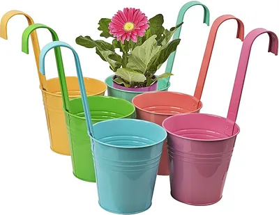 Produktbild von 6 x Blumentopf BUNT Hängetopf Pflanztopf Hängetöpfe Blumen Topf Kräutertopf Zink