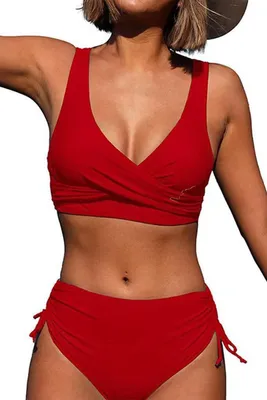 Produktbild von Damen-Bikini-Set mit hoher Taille, Push-Up-Effekt und Vintage-Design