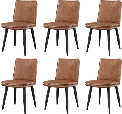 Produktbild von AIORBER 6 Esszimmerstühle PU, Doppellagige Kissen, Modern & Bequem, Metallbeine, Braun