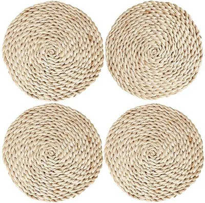 Productafbeelding van Dailygoods- Placemat Hittebestendig - Geweven Placemat - Natuurlijke Maïs Husk - Ronde Onderzetters - Set van 4 - 11,8 Inch Diameter - Tafelmat