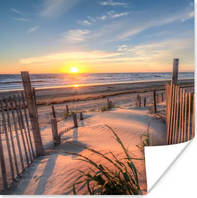 Produktbild von MuchoWow® Poster Strand - Meer - Düne - Sonnenuntergang - Landschaft 75x75 cm - Wand Dekoration