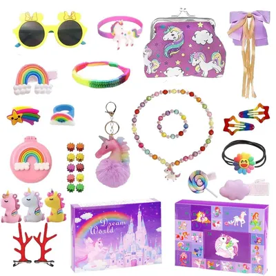 Produktbild von Adventskalender 2026 Mädchen Einhorn mit Haarschmuck Armbänder Geldbörse ab 4 Jahren