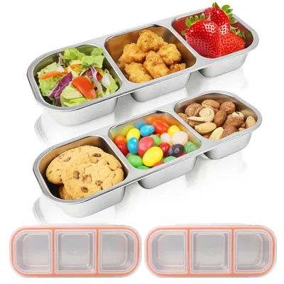 Immagine prodotto di Elzusha - Contenitore per snack in acciaio inossidabile con 3 scomparti e coperchio