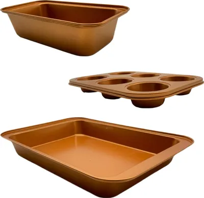 Obrázok produktu pre Sada foriem na pečenie Relaxdays, 3-dielna, forma na muffiny, forma na bábovku, forma na pečenie, s nepriľnavým povrchom, uhlíková oceľ, do 230 °C, medená