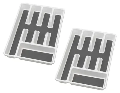 Produktbild von WENKO 2er Set Besteckkasten Weiß 5 Fächer Anti-Rutsch Schubladen Organizer
