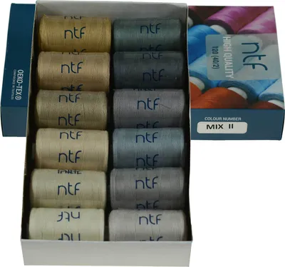 Produktbild von 12 Spulen 40/2 Nähgarn Polyester 120er á 1000m Allesnäher Sortiment Farbwahl, Farbe:Farbmix 2