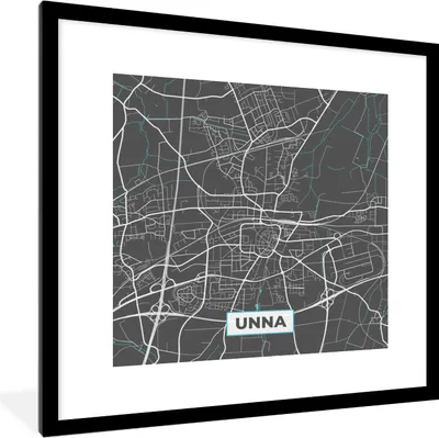 Produktbild von MuchoWow® Gerahmtes Poster Stadtplan - Deutschland - Blau - Unna - Karte 40x40 cm - Poster mit Schwarzem Bilderrahmen Wandposter Rahmen Foto Bilder - Poster - Plakat im Rahmen