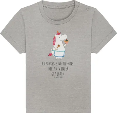 Produktbild von Mr. & Mrs. Panda Babyshirt Einhorn Küche 12. - 18. Monat - Heather Grey - Geschenk, T-Shirt Baby, Unicorn, Muffin, Backen, , Kuchen, Kleinkind, Top, Einhörner