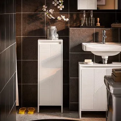 Obrázek produktu pro Skříňka pod umyvadlo s výklopnou zásuvkou na prádlo - bílá - MDF - 30x87x30 cm - nábytek do koupelny