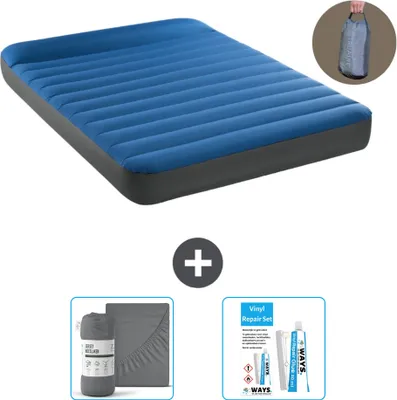 Obrázok produktu pre Intex Airbed - Manželská posteľ - 137 x 191 x 22 cm - Modrá - Vrátane čerpadla - pripevneného prestieradla a opravnej súpravy